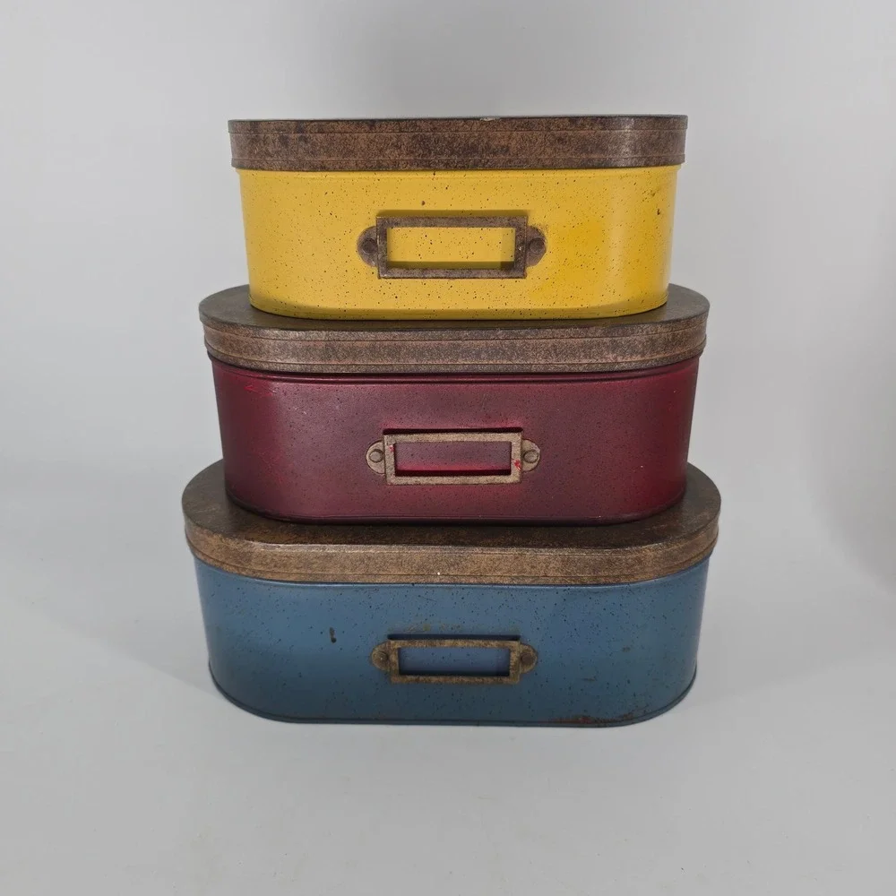 Tender Heart Treasures Nesting Tins Set 3 Primary Colors Farmhouse Decor 60621
